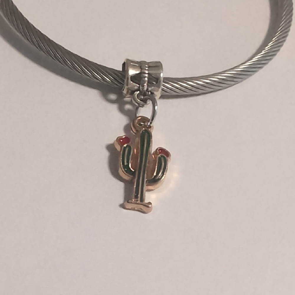 Gold Red Green Cactus Dangle Charm‎ for Pandora Style Bracelet
